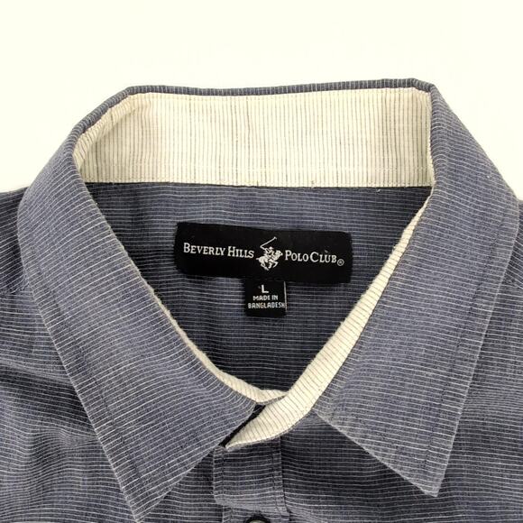 Beverly Hills Polo Club Men's Blue Button Down Short Sleeve Shirt - Size L -GUC - Picture 3 of 11